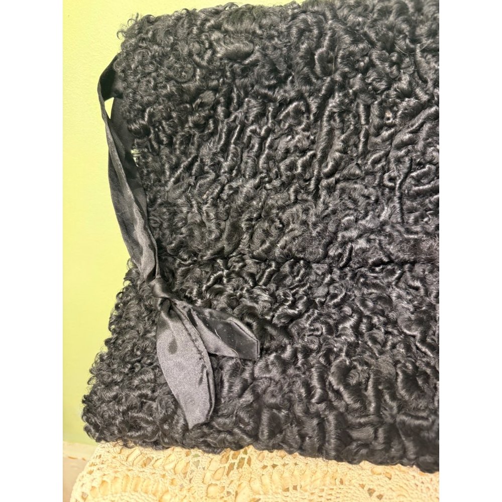Antique 1920's Curly Black Wool Hand Muff Purse Clutch - Picture 5 of 14